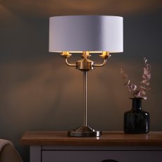Highclere 3 Light Table Lamp Antique Brass and Vintage White Shade Highclere 3 Light Table Lamp Antique Brass and Vintage White Shade