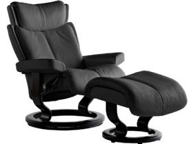 Stressless Magic Recliner Chair and Stool in Paloma Black