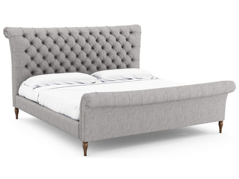 Conrad upholstered super King size frame in grey fabric available at Lee Longlands