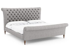 Conrad upholstered super King size frame in grey fabric available at Lee Longlands
