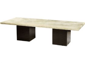 Stone International Portifino double pedetal  2.13m Dining Table available at Lee Longlands