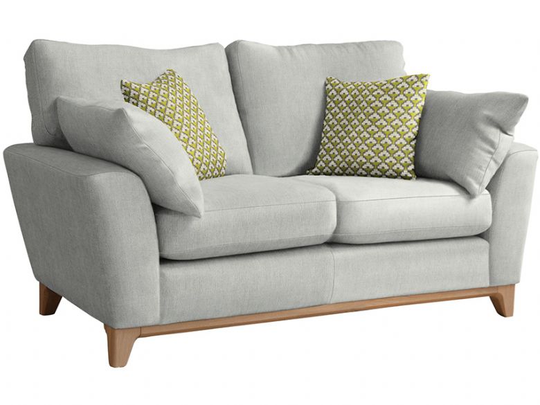 Ercol modern Novara medium 2 seater sofa in neutral fabric, with pale oak feet