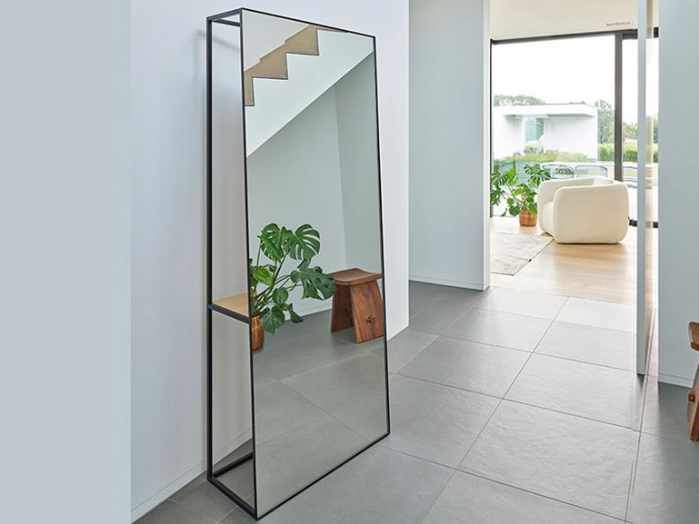 Chassis XL black free-standing mirror available at Lee Longlands