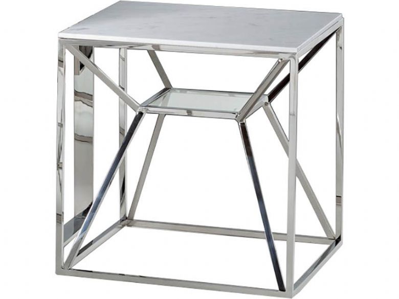 Bergamo white grey marble lamp table available at Lee Longlands