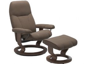 Stressless Consul Medium Leather Chair & Stool with Classic Base Quickship