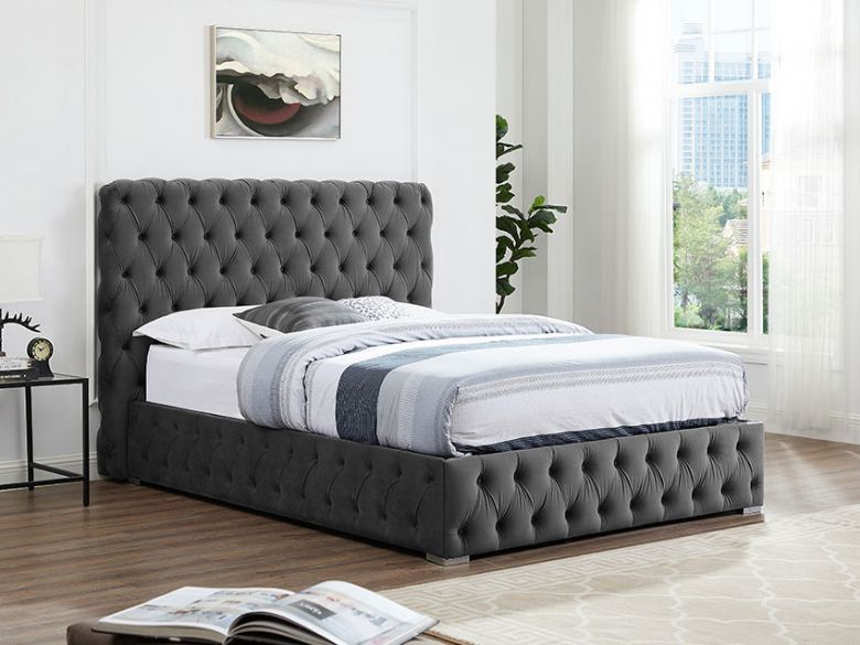 Mila super king grey bed frame with ottoman storage available at Lee Longlands