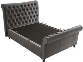 Hazel ottoman sleigh bed in grey velvet finance options available