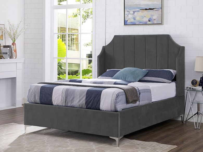 Deco grey art deco double bedframe available at Lee Longlands