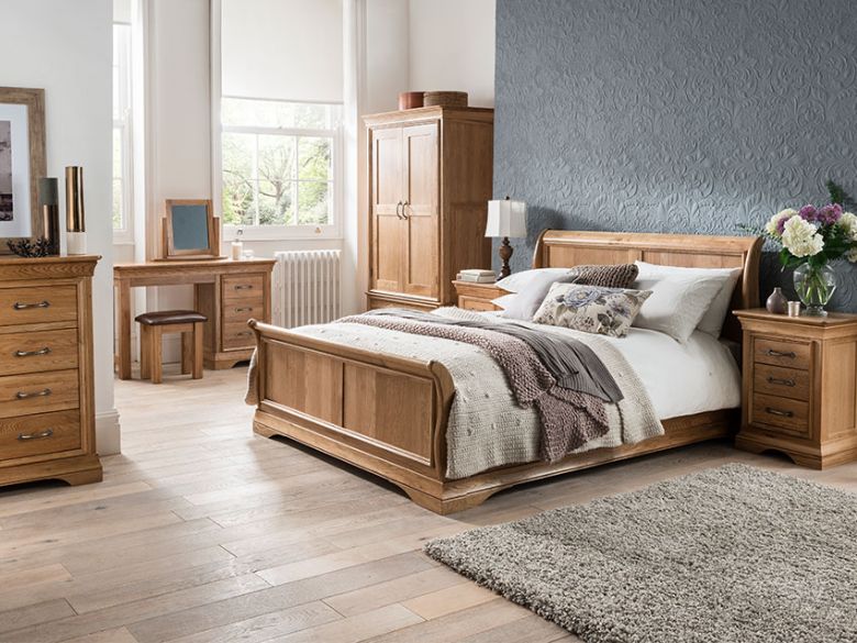 Padbury oak sleigh king size bed frame available at Lee Longlands