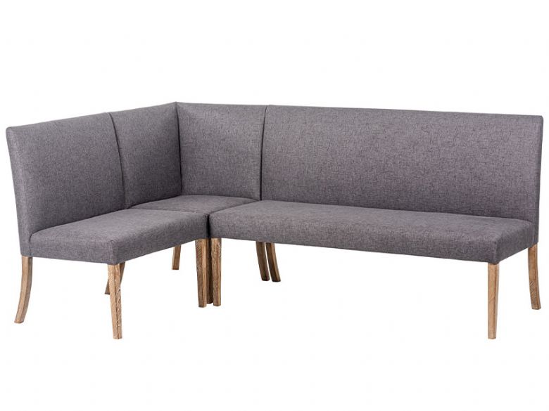 Aero reclaimed wood and blue/grey fabric corner bench unit available at Lee Longlands