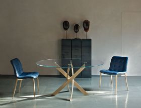 Bontempi Barone glass round dining Table range available at Lee Longlands