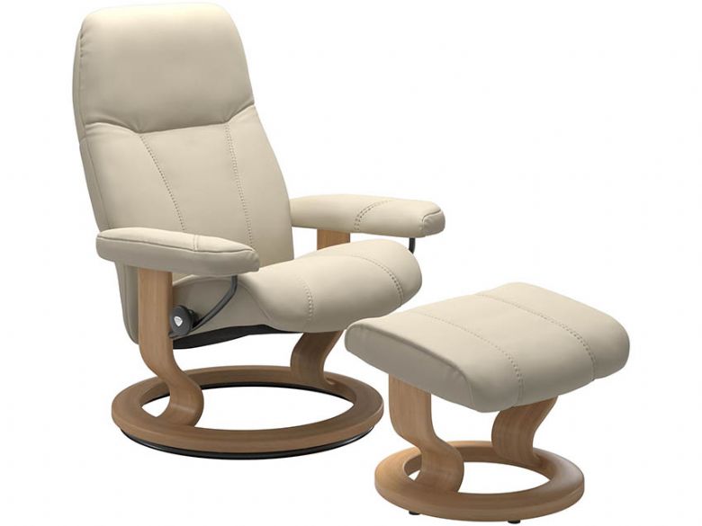 Stressless Consul Leather Recliner Chair & Stool in Batick Cream