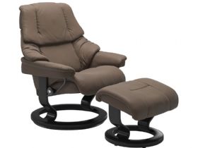 Ekornes Reno Small Leather Recliner &#038; Stool with black base