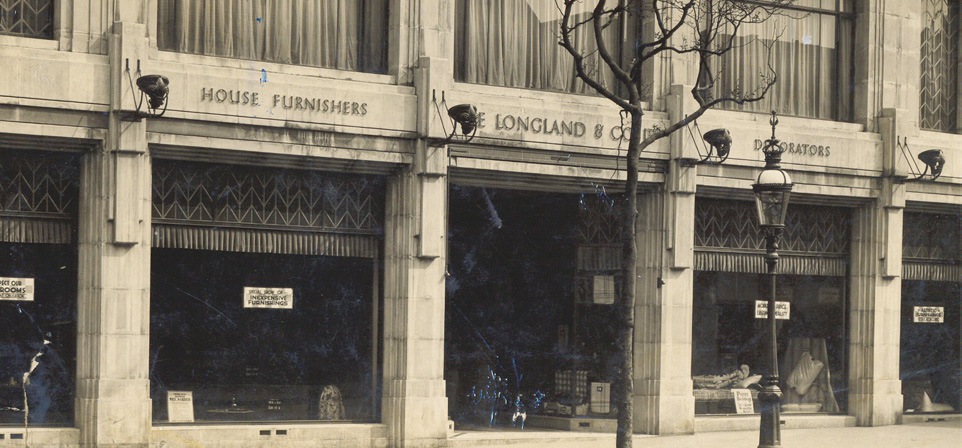 In 1932, Lee Longlands build the Portland stone art deco store on Broad Street, Birmingham, which opened 6 months later in September. By 1940, the Birmingham store was used for storage of food rations during the war and during war years, Lee Longlands sold 1,000's of miles of “Blackout” fabric as all domestic and commercial buildings needed to black windows out. Peter Longland (grandson of founder) joins company in 1945.