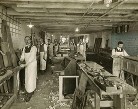 By 1910, the success and ambition of the business had led Lee Longlands to expand into furniture manufacturing. With the original Broad Street store situated beside the canal, timber could be delivered by boat and taken directly into the adjoining Lee Longlands workrooms - creating a direct link between the location of the business and the hands-on craftsmanship taking place inside.