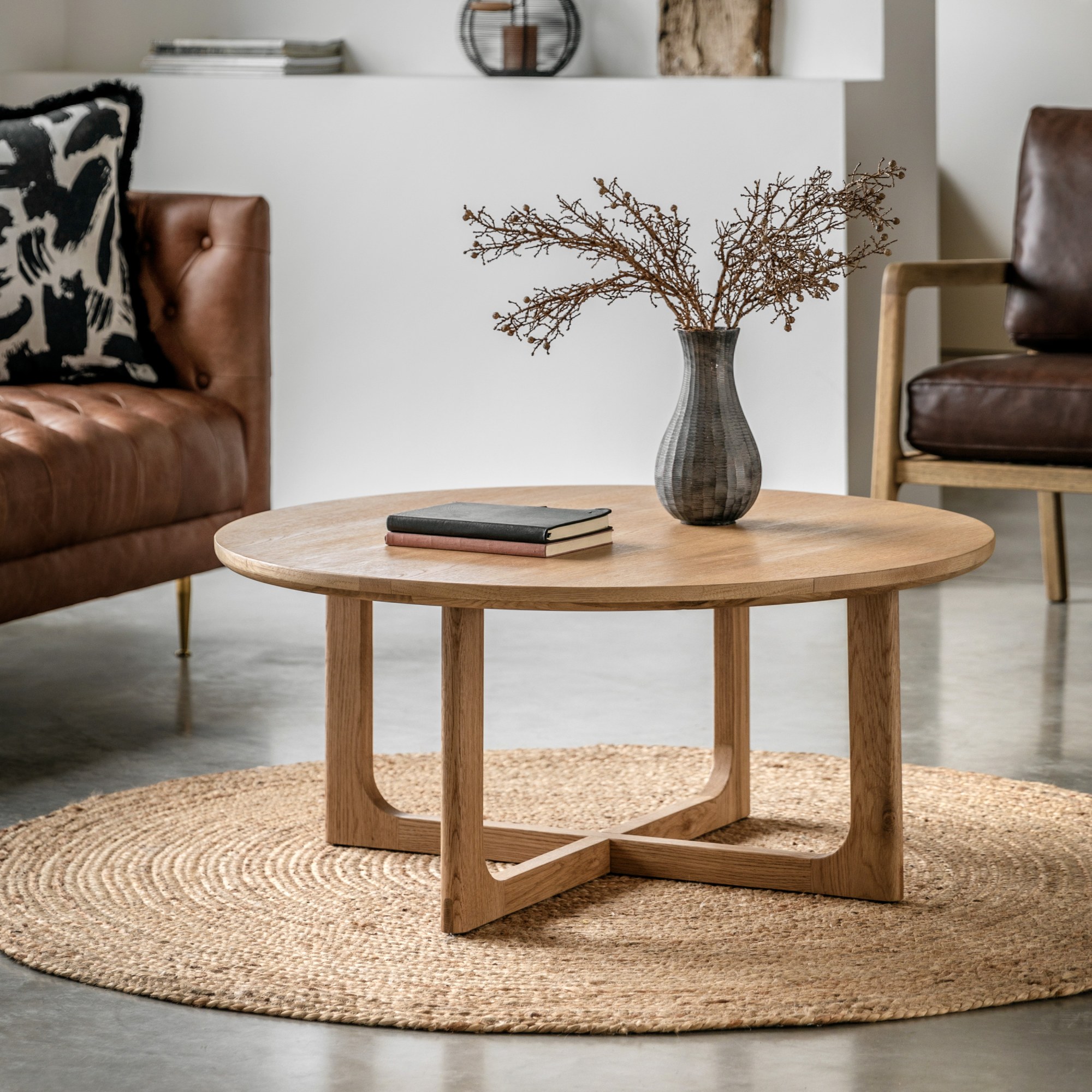 Craft Natural Round Coffee Table | Oak 90 x 90 cm Centre Table - Lee ...