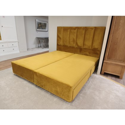 Vi Spring Prestige 6'0" base with 4 drawers & Ceto headboard in Plush Saffron fabric