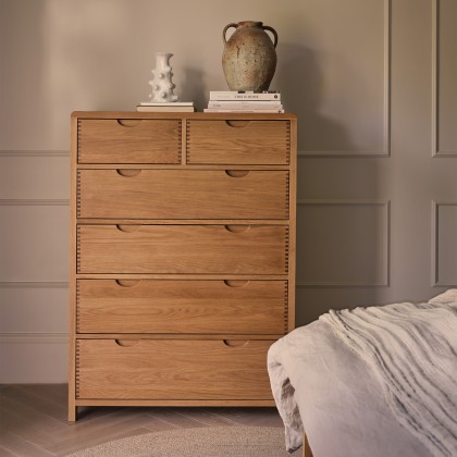 Ercol Bosco Bedroom Oak 6 Drawer Tall Wide Chest