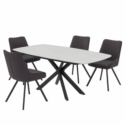 Busby White Extending Dining Table with 4 Norfolk Grey Armchairs