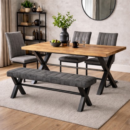 Yukon 190cm Dining Table, Yukon Large Bench & 3 Willow Dining Chairs