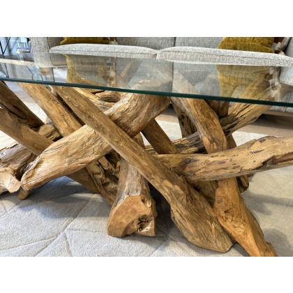 Root Rectangular Coffee table with Glass top