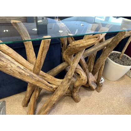 Root Console Table with Glass Top
