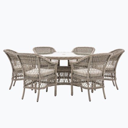 Menton 6 Seater Round Dining Set | Stone