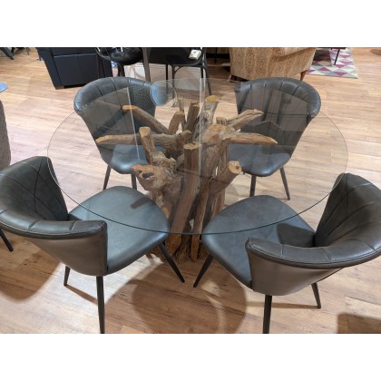 Root 120cm Round Dining Table with 4 x Lucia Grey Chairs