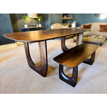 Aprillia Dining Table, Bench & x2 Rust Trapini Dining Chairs