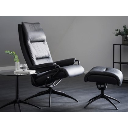 Stressless Tokyo Star Recliner Chair w/ High Back and Footstool Stressless Tokyo Star Recliner Chair w/ High Back and Footstool