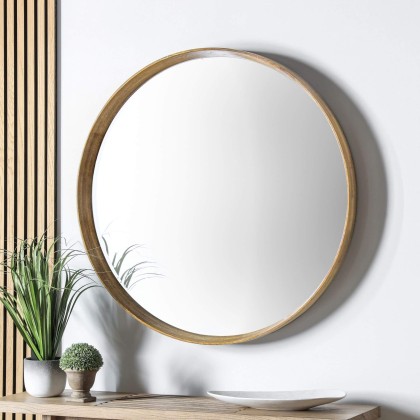 Keaton Round Mirror Oak, Large Keaton Round Mirror Oak, Large