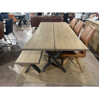 Clifton 2-Plank Solid Oak Dining Table + Bench + Extension Leaf