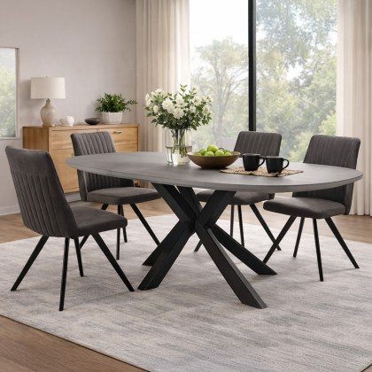 Busby 1.4m Extending Grey Dining Table + 4 Dark Grey Dallas Chairs