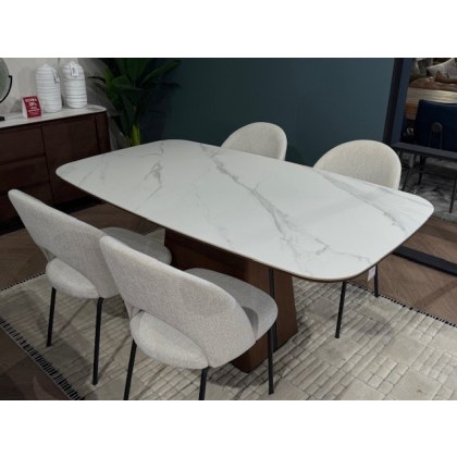 Lugano Stone Topped Walnut Base Table + 6 Lily Fabric Chairs