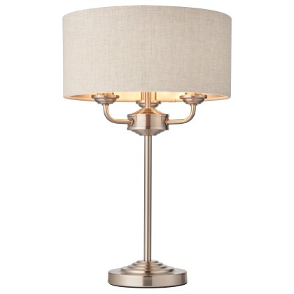 Highclere 3-Light Pendant – Brushed Chrome with Natural Linen Shade