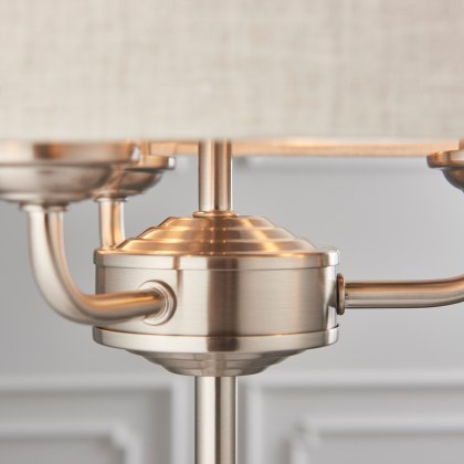 Highclere 3-Light Pendant – Brushed Chrome with Natural Linen Shade