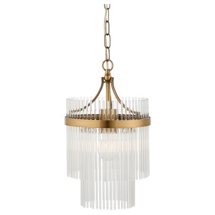 Marietta 1 Light Pendant – Antique Brass & Clear Glass Rods Marietta 1 Light Pendant – Antique Brass & Clear Glass Rods