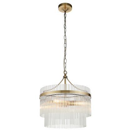 Marietta 3 Light Pendant – Antique Brass & Clear Glass Rods Marietta 3 Light Pendant – Antique Brass & Clear Glass Rods