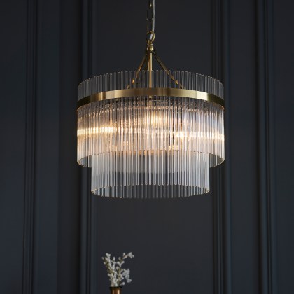 Marietta 3 Light Pendant – Antique Brass & Clear Glass Rods
