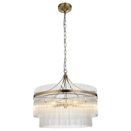Marietta 5 Light Pendant – Antique Brass & Clear Glass Rods Marietta 5 Light Pendant – Antique Brass & Clear Glass Rods