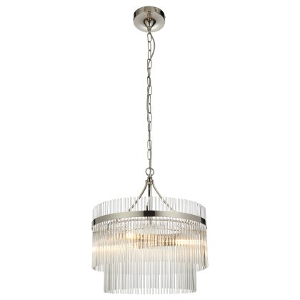 Marietta 5 Light Pendant – Bright Nickel & Clear Glass Rods Marietta 5 Light Pendant – Bright Nickel & Clear Glass Rods