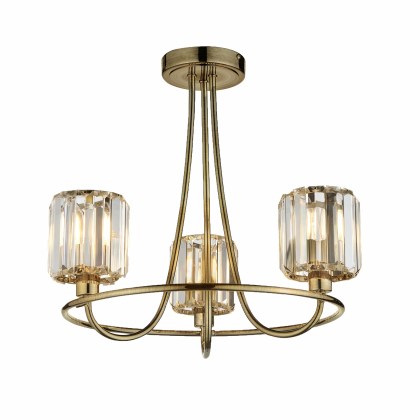 Berenice 3 Light Semi-Flush Ceiling Light – Antique Brass & Faceted Glass Berenice 3 Light Semi-Flush Ceiling Light – Antique Brass & Faceted Glass