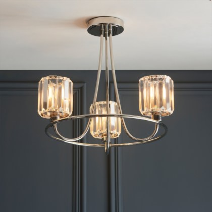 Berenice Semi Flush Ceiling Light Bright Nickel and Faceted Glass