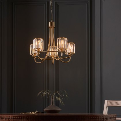 Berenice 5 Light Pendant Light Antique Brass and Faceted Glass