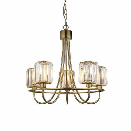 Berenice 5 Light Pendant Light Antique Brass and Faceted Glass