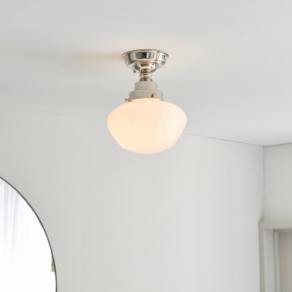 Camberley Ceiling Light Bright Nickel with Opal Glass