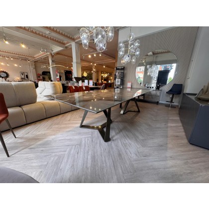 BONTEMPI Millenium XXL table 300 x 120cms in a Glossy Choco Supermarble top and Aged Bronzed Legs