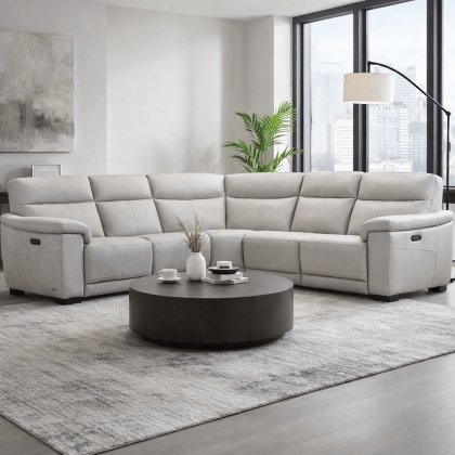 Torino Power Recliner Corner Sofa w/ Power Headrest & Lumber Torino Power Recliner Corner Sofa w/ Power Headrest & Lumber