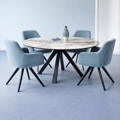 Dalia Round Extending Dining Table + 4 Sammy Dining Chairs