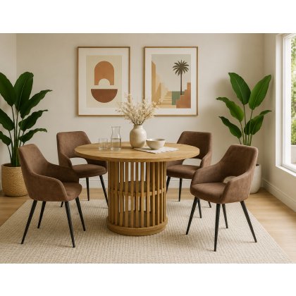 Voss Round Dining Table and 4 Ivorra Dining Chairs (Brown)